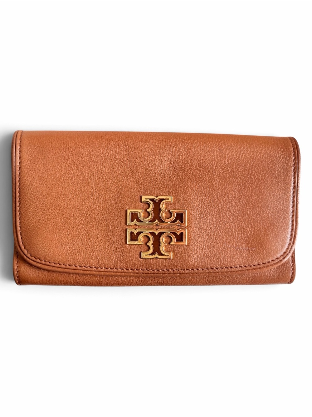 Tory Burch Britten Pebbled Leather Bifold Wallet - Bark Brown (With Tags)